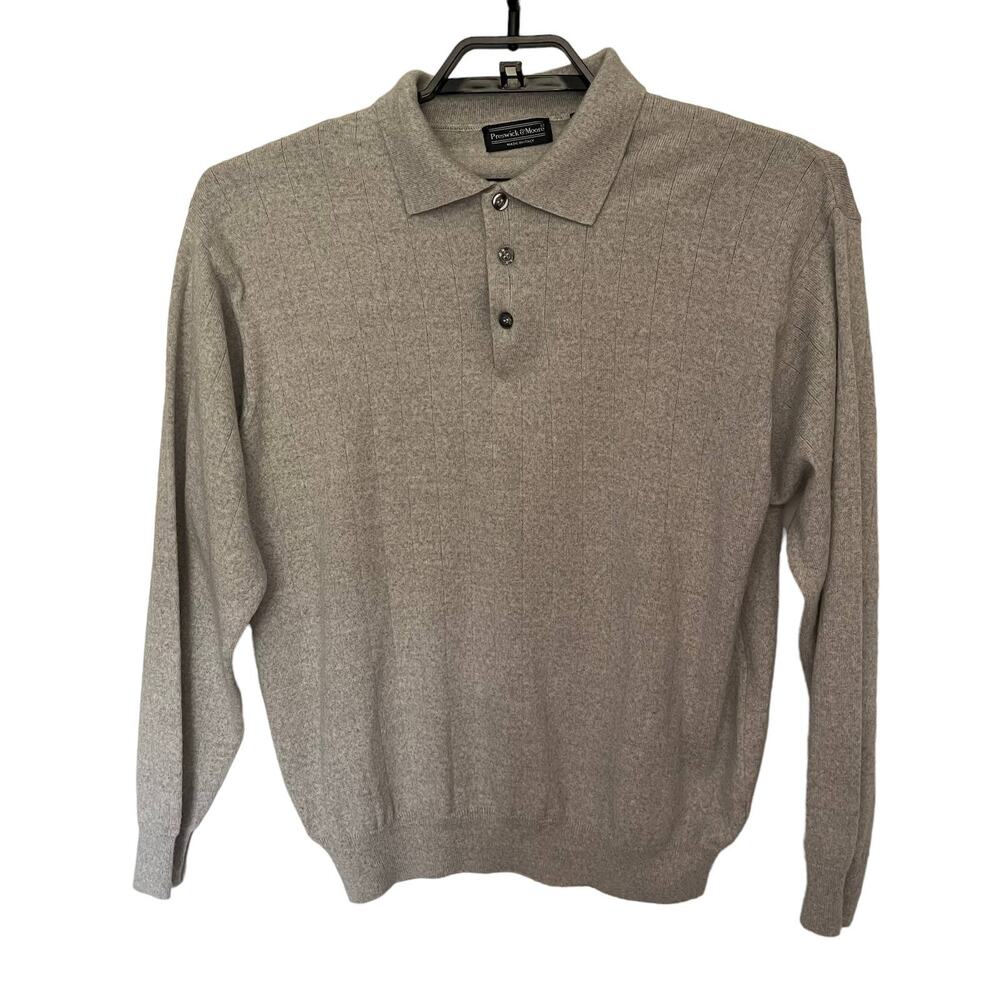 PRESWICK & MOORE Collared Wool Blend Womens Sweater Size XL Gray Ribbed Y2k